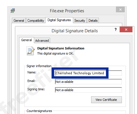 Screenshot of the Cherished Technology Limited certificate